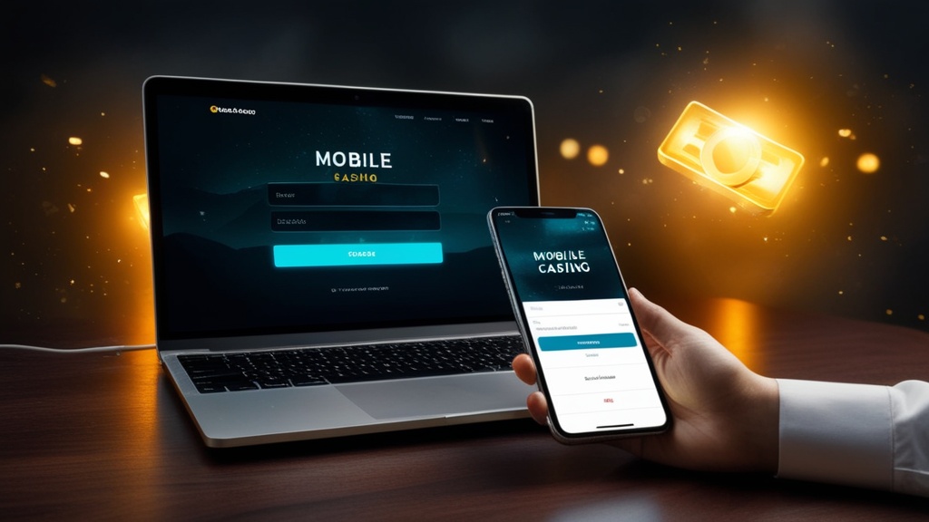 Smartphone und Browser mit sicherem Casino-Login im dunklen Licht