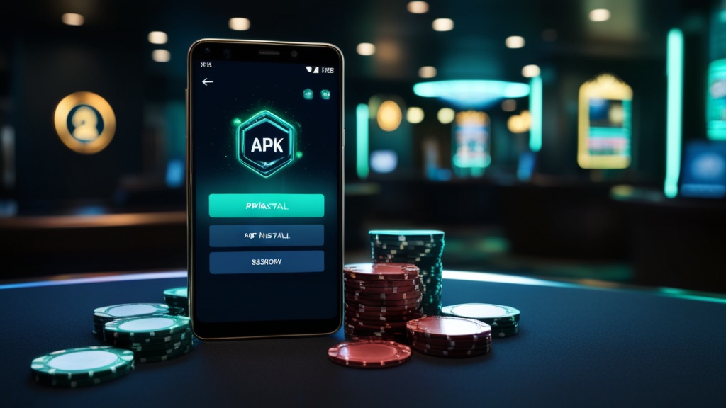 Android-Smartphone mit APK-Installation in einer dunklen Casino-Atmosphäre