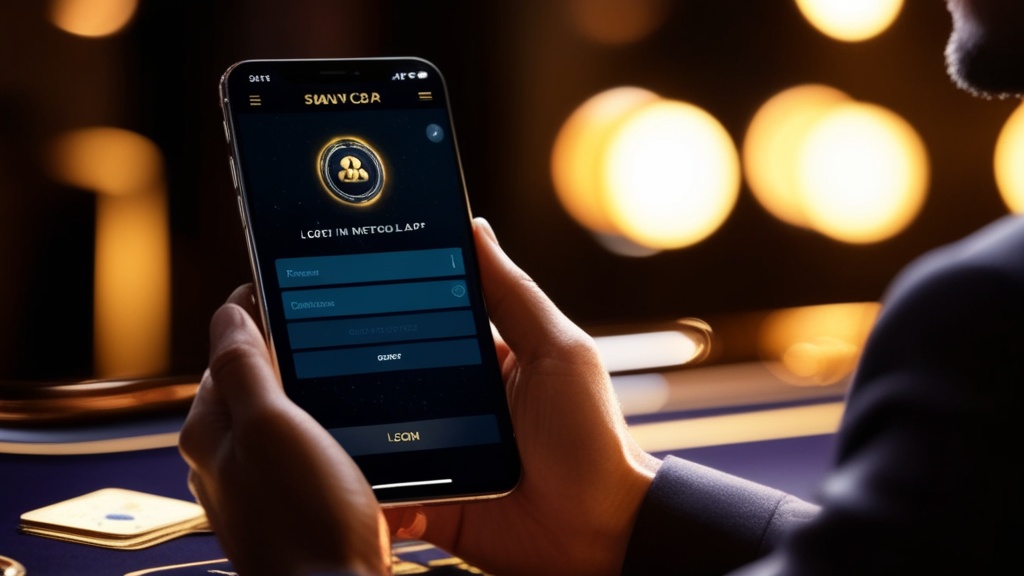Login-Screen einer Casino-App auf dem Smartphone in dunkler Atmosphäre